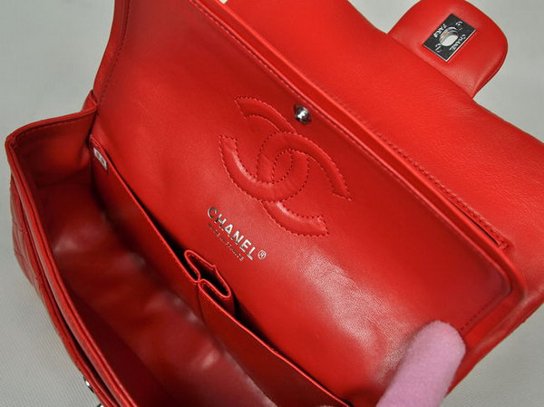 AAA Chanel Classic Flap Bag 1112 Red Leather Silver Hardware Knockoff